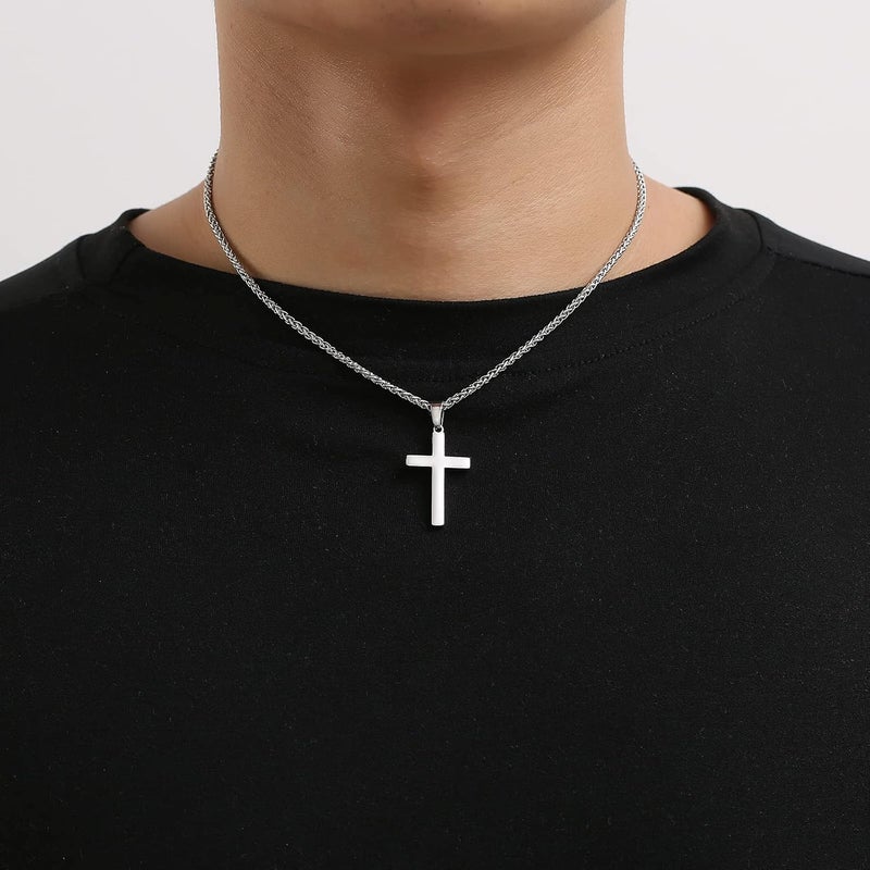 RS Cross Necklace for Men Boys Women 16-24 Inches Stainless Steel Cross Pendant Chain Religious Gift - Image 2